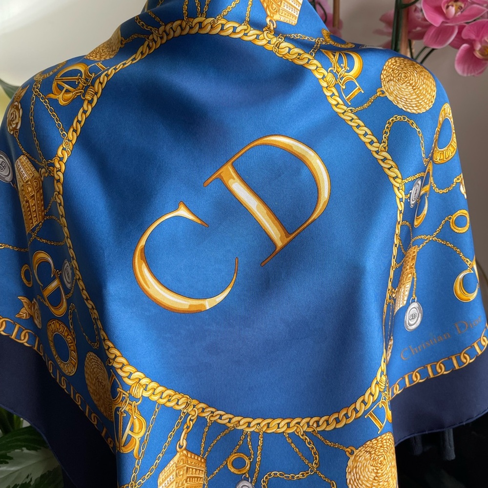 Christian Dior Blue and Gold Scarf - Picture 16 of 16